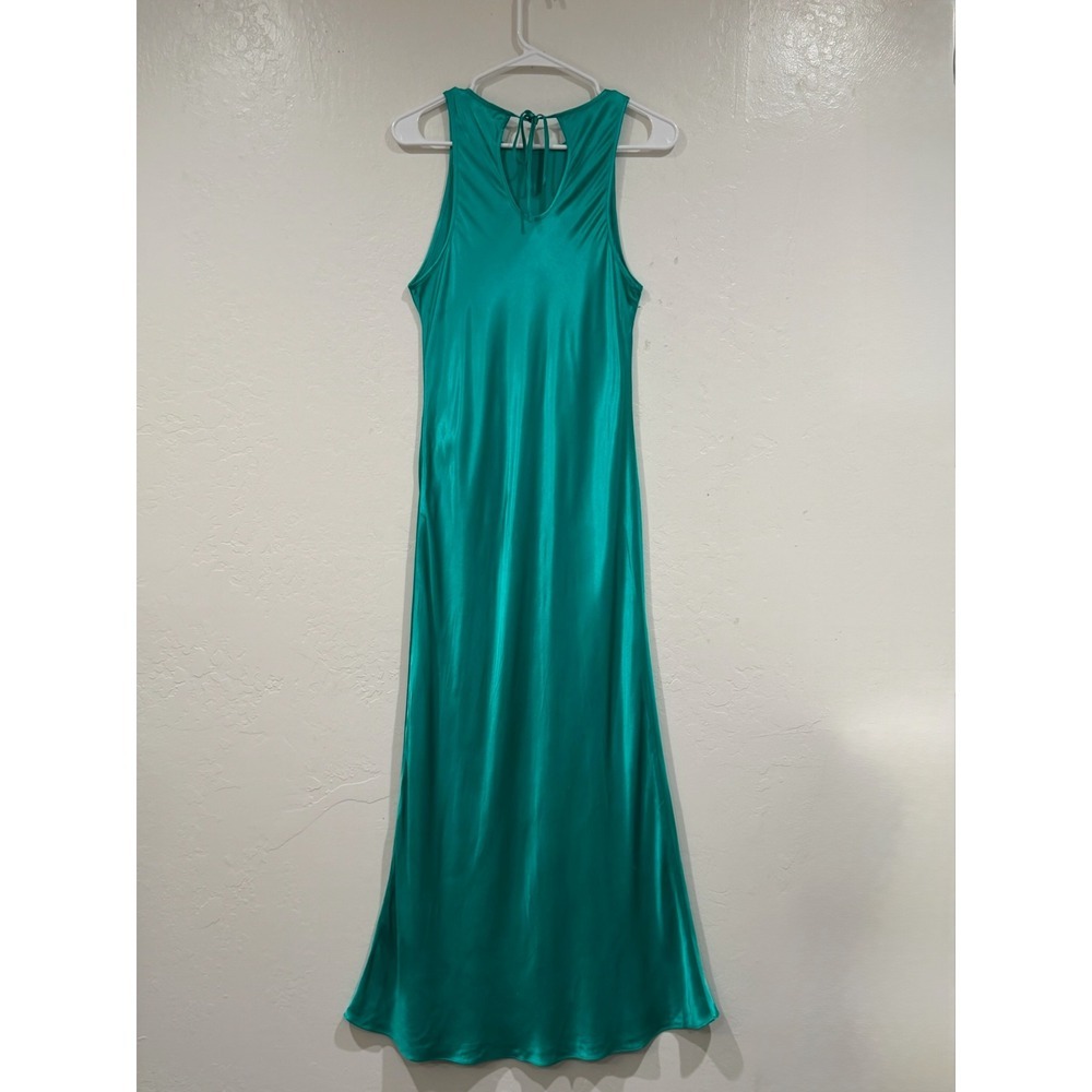 Rails Solene Jade Green Satin Maxi Dress Open Back Tie Neck 924-157-2534 Medium - Picture 3 of 12